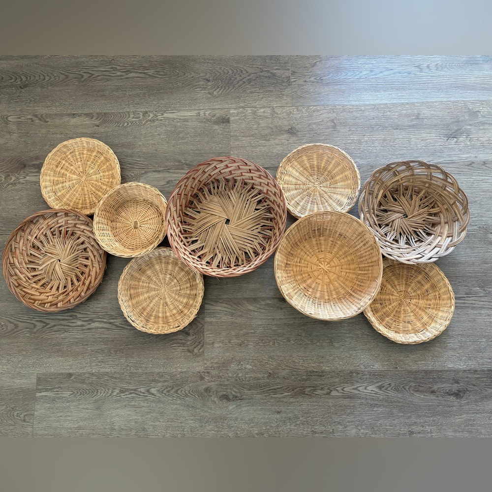 Boho Basket Wall Set of 9 Assorted Wicker Rattan Gallery